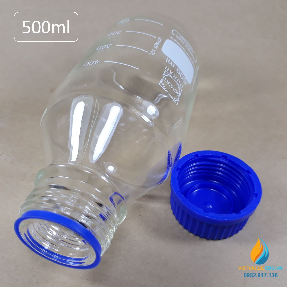 Chai trung tính SCHOTT DURAN – Đức, nắp vặn xanh, dung tích 500ml