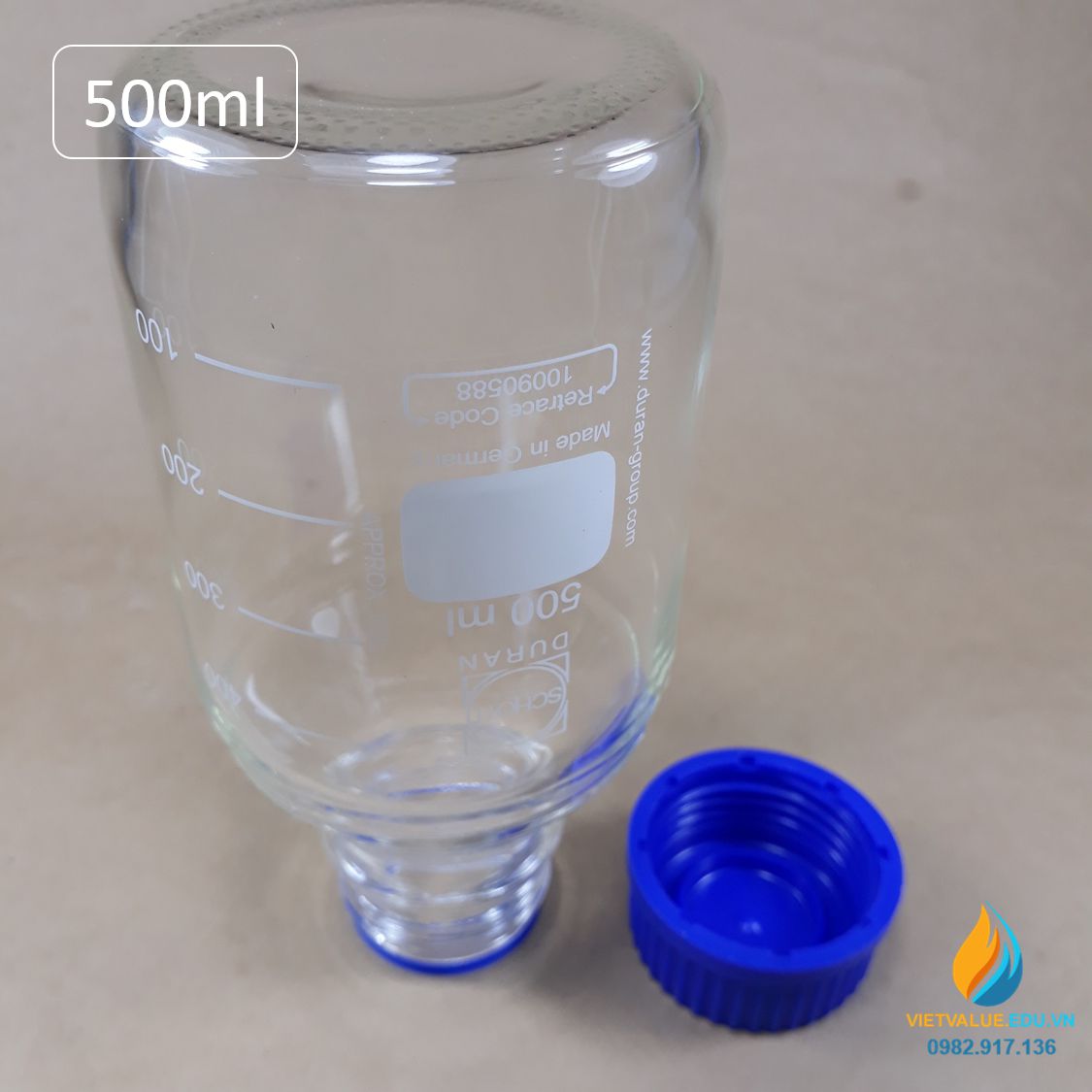 Chai trung tính SCHOTT DURAN – Đức, nắp vặn xanh, dung tích 500ml