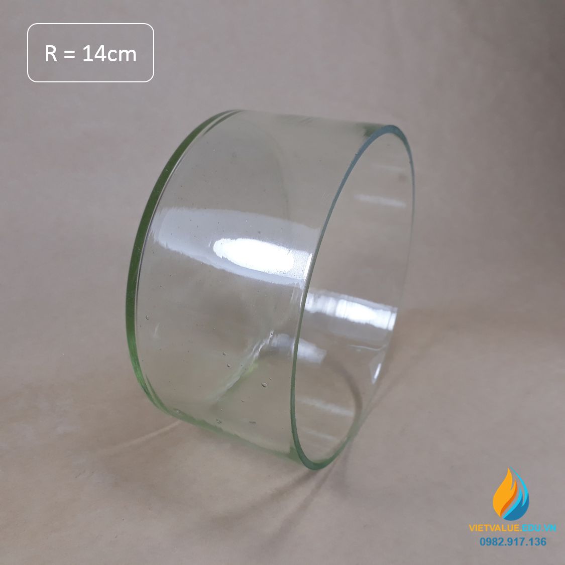 Chậu rửa thủy tinh đường kính 14cm, thành cao 10cm dày 3.5mm