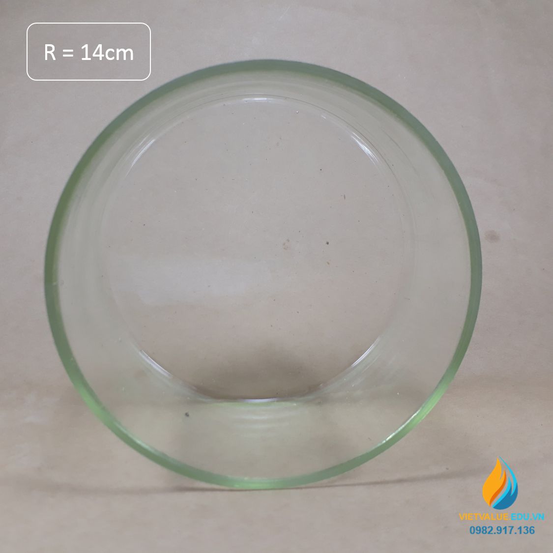 Chậu rửa thủy tinh đường kính 14cm, thành cao 10cm dày 3.5mm