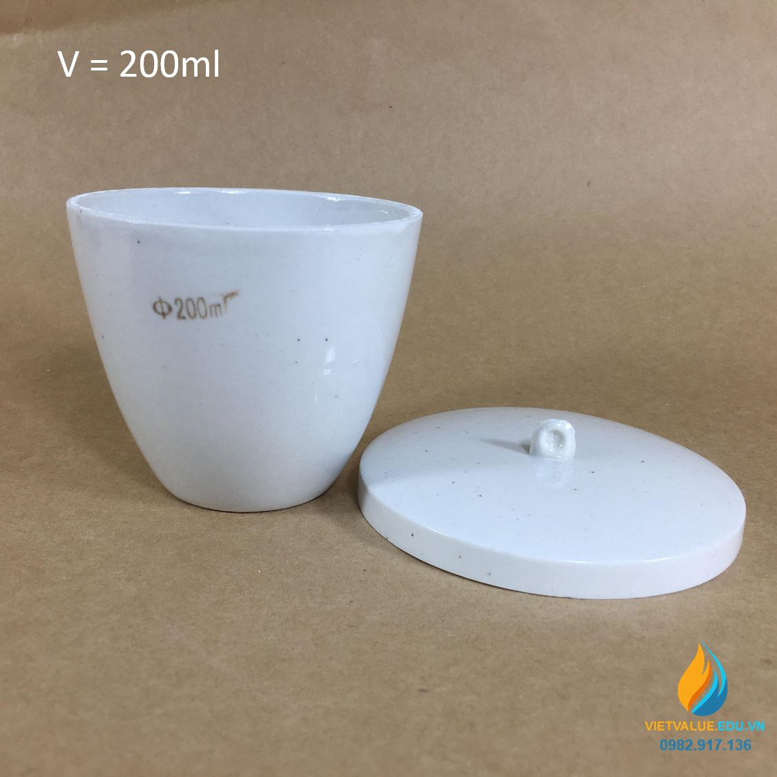 Chén sứ nung có nắp phòng thí nghiệm, dung tích 200ml