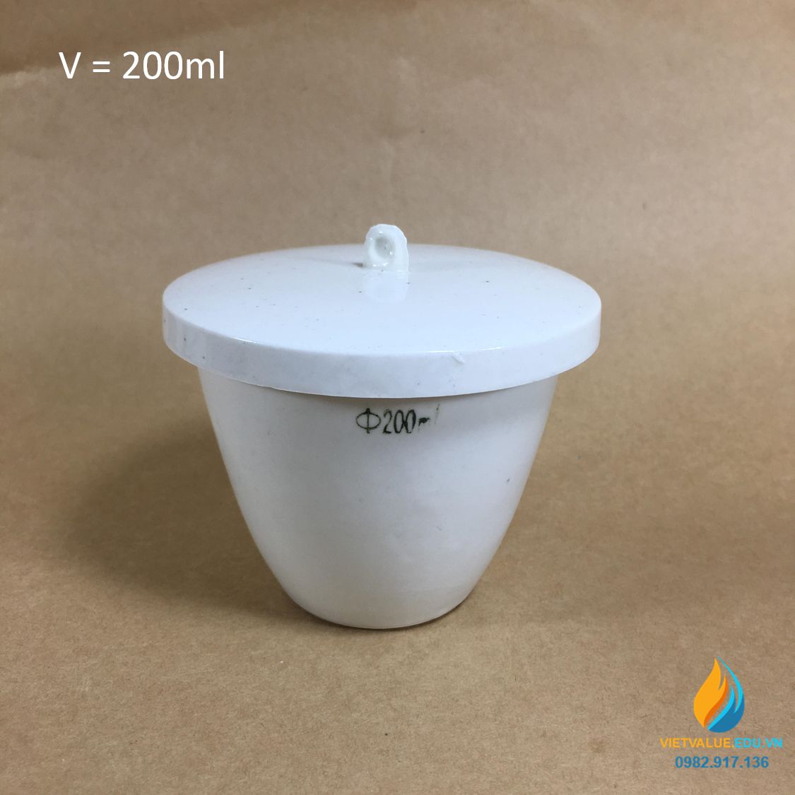 Chén sứ nung có nắp phòng thí nghiệm, dung tích 200ml
