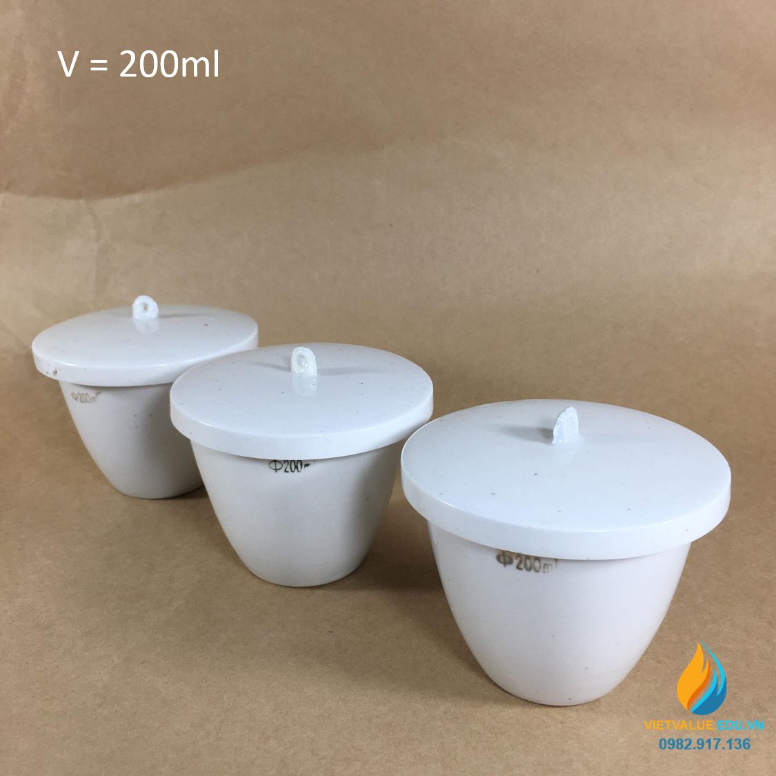 Chén sứ nung có nắp phòng thí nghiệm, dung tích 200ml