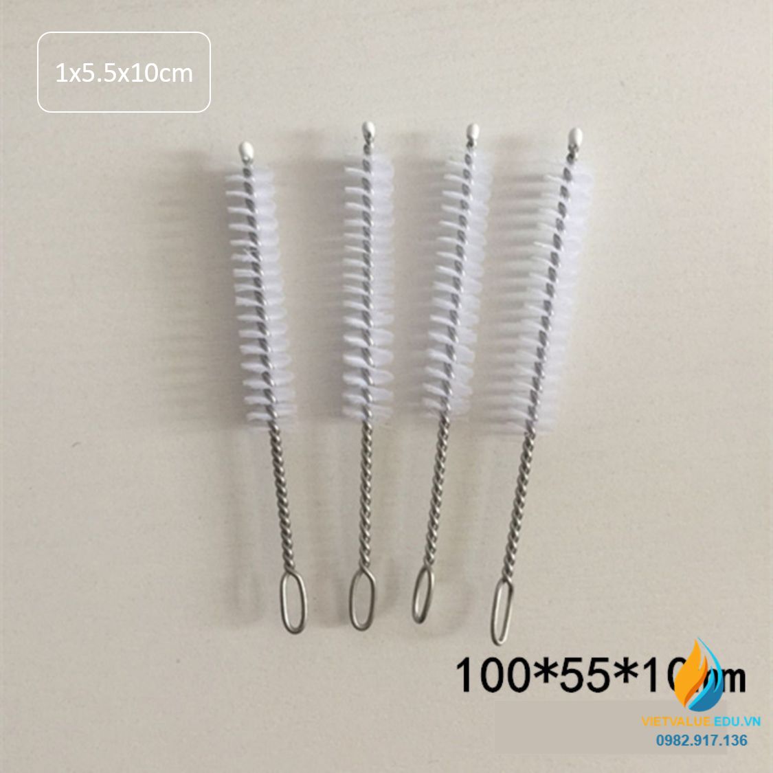 Chổi cọ rửa ống nghiệm kích thước chiều dài 100mm, phần cọ 55mm, bề dày cọ 10mm