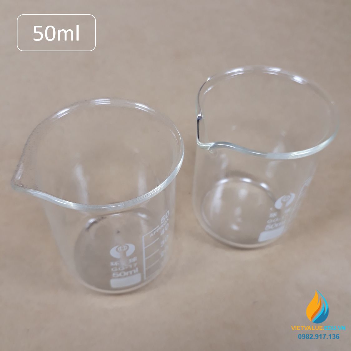 Cốc đong thủy tinh trong suốt, chịu nhiệt, có chia vạch, có mỏ, 50ml