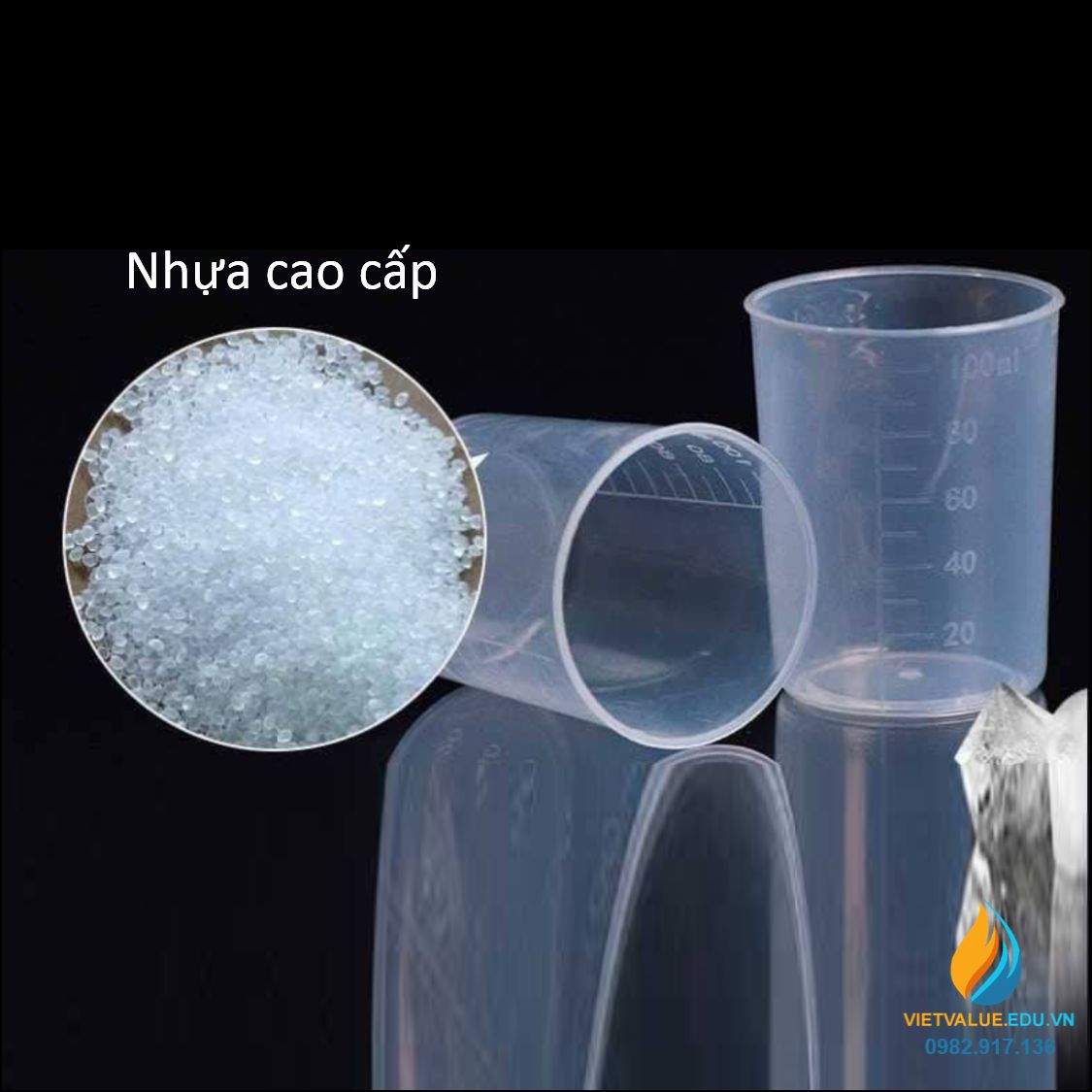 Cốc lưu mẫu có chia vạch 20ml, không có mỏ rót, nhựa PP cao cấp