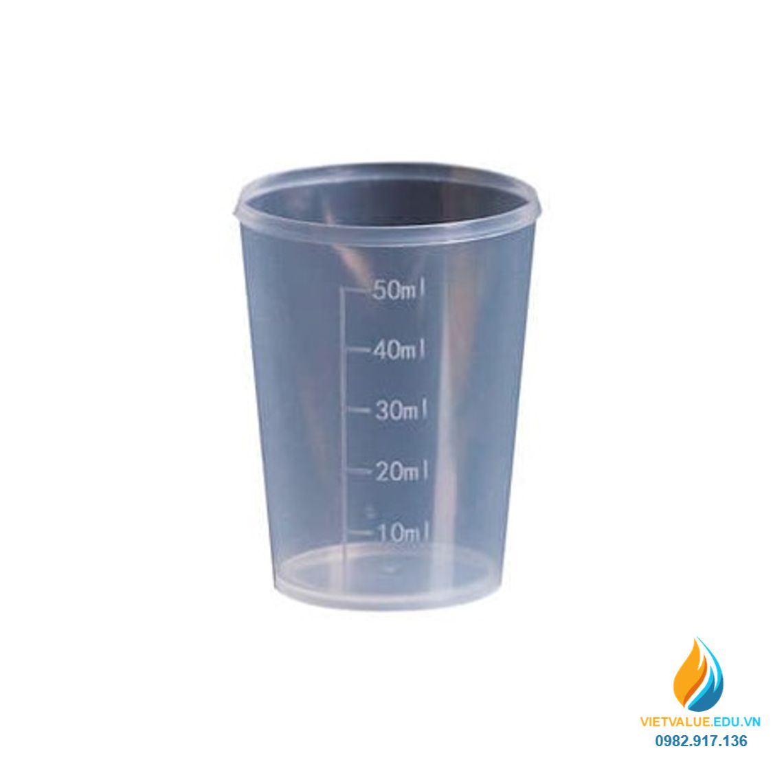 Cốc lưu mẫu có chia vạch 50ml, không có mỏ rót, nhựa PP cao cấp