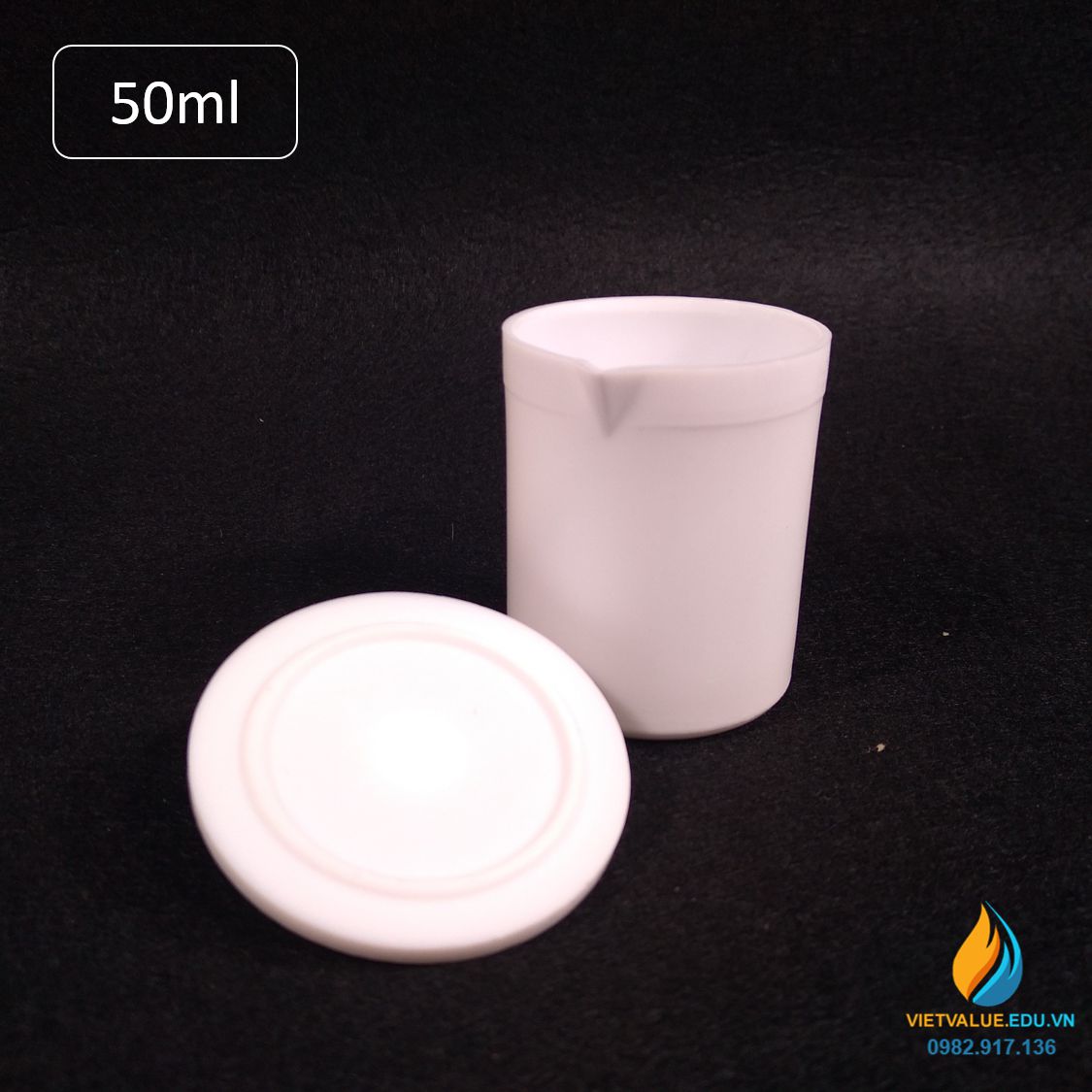 Cốc nhựa PTFE chịu nhiệt, dung tích 50ml, có nắp, dạng trụ, có mỏ rót