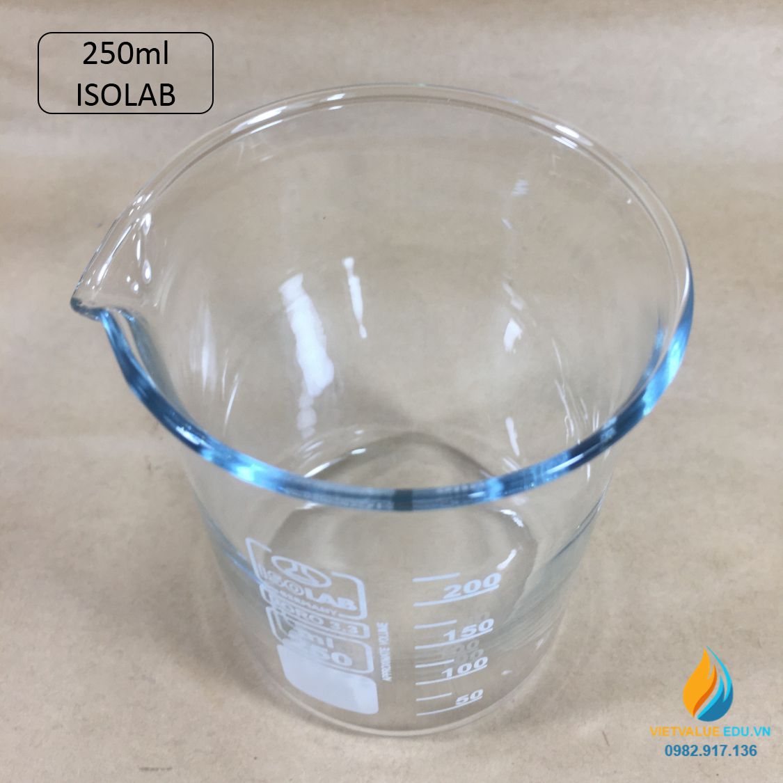 Cốc thủy tinh chịu nhiệt, thấp thành, dung tích 250ml, hãng IsoLab
