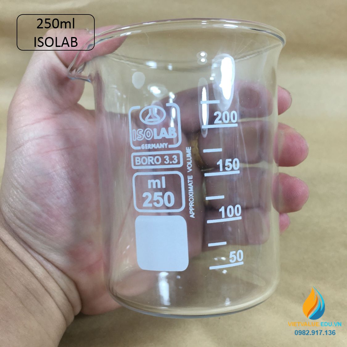 Cốc thủy tinh chịu nhiệt, thấp thành, dung tích 250ml, hãng IsoLab