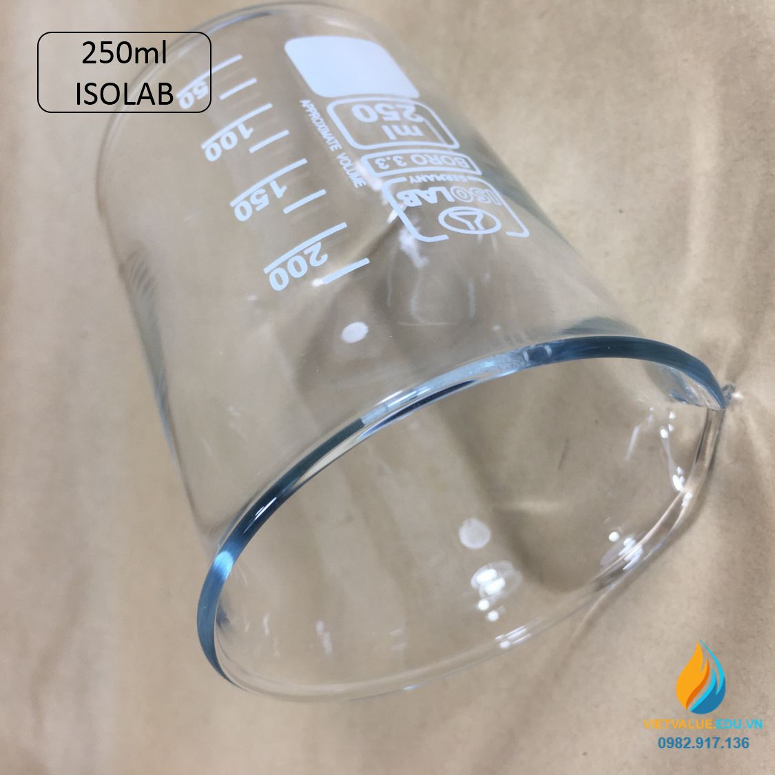 Cốc thủy tinh chịu nhiệt, thấp thành, dung tích 250ml, hãng IsoLab