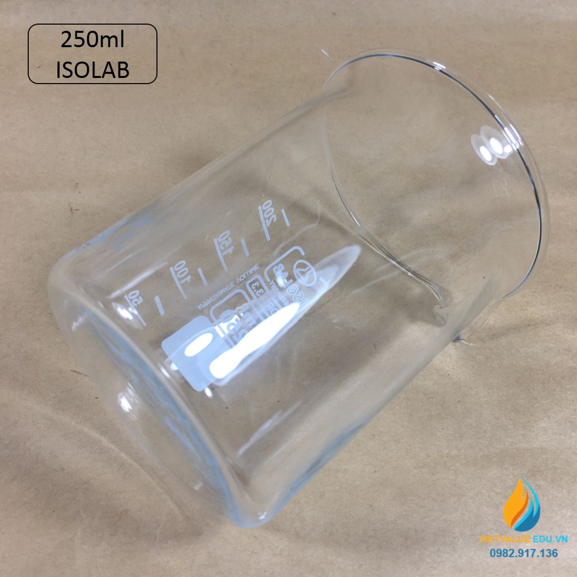 Cốc thủy tinh chịu nhiệt, thấp thành, dung tích 250ml, hãng IsoLab