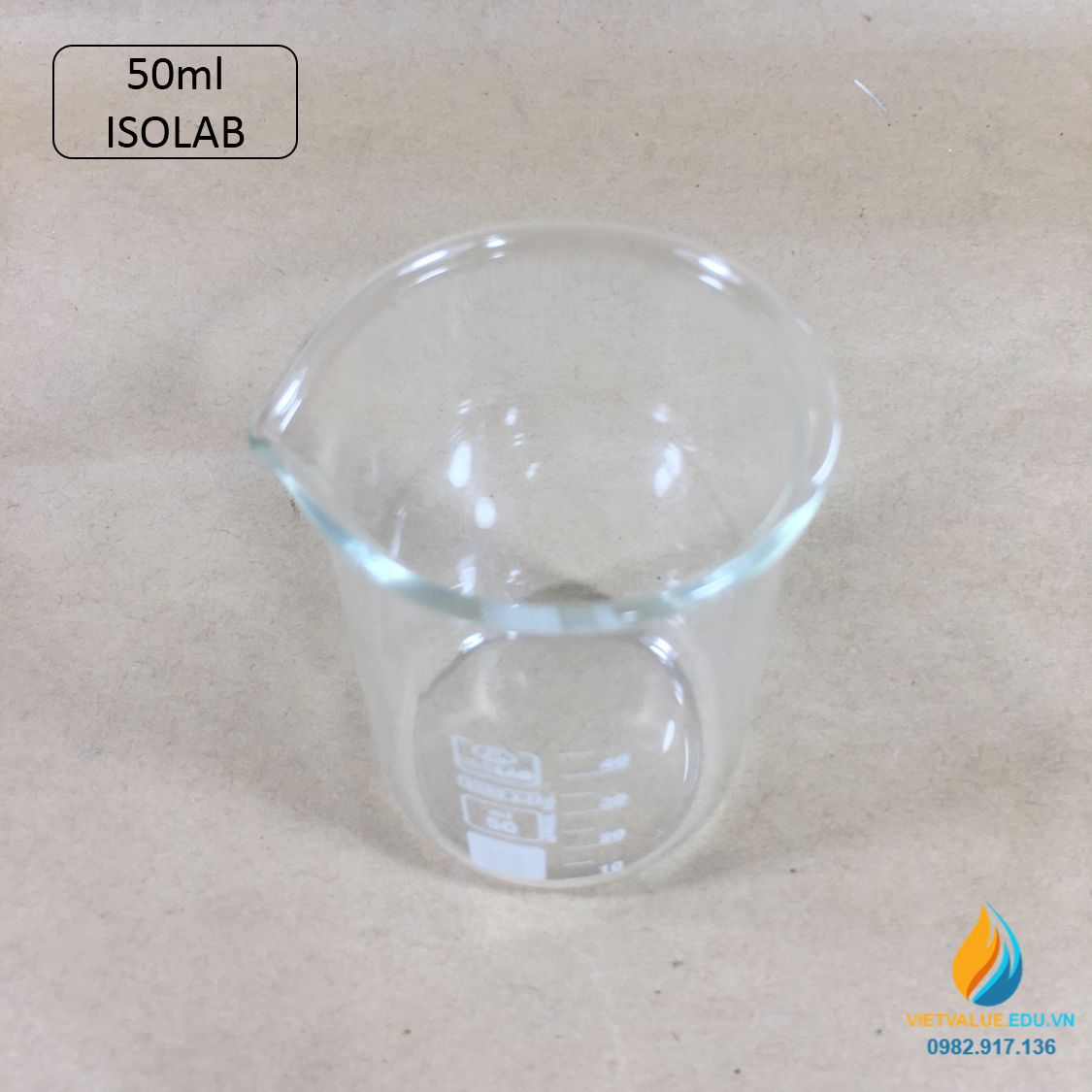 Cốc thủy tinh chịu nhiệt, thấp thành, dung tích 50ml, hãng IsoLab