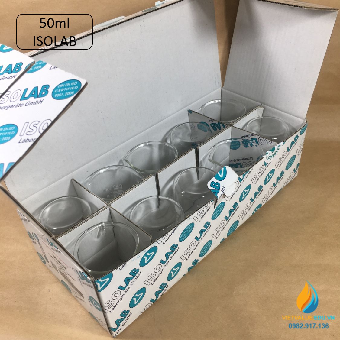 Cốc thủy tinh chịu nhiệt, thấp thành, dung tích 50ml, hãng IsoLab