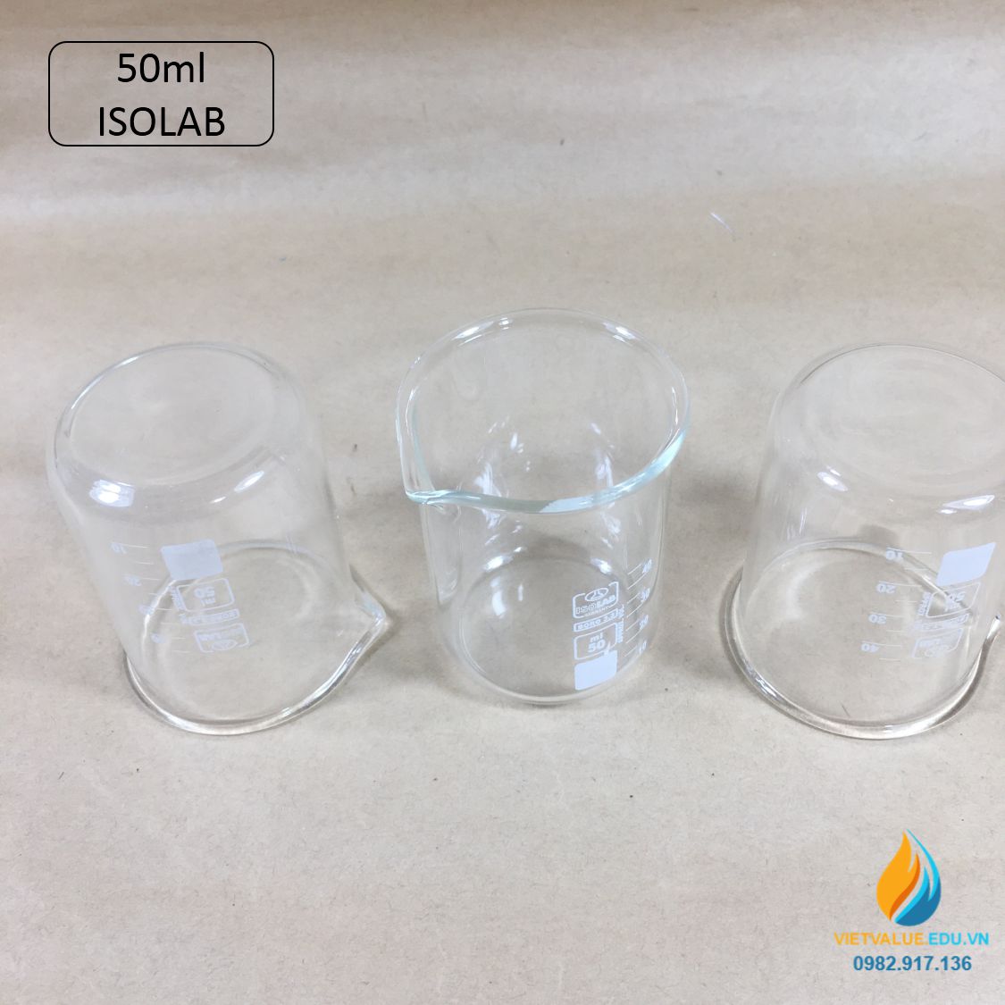 Cốc thủy tinh chịu nhiệt, thấp thành, dung tích 50ml, hãng IsoLab
