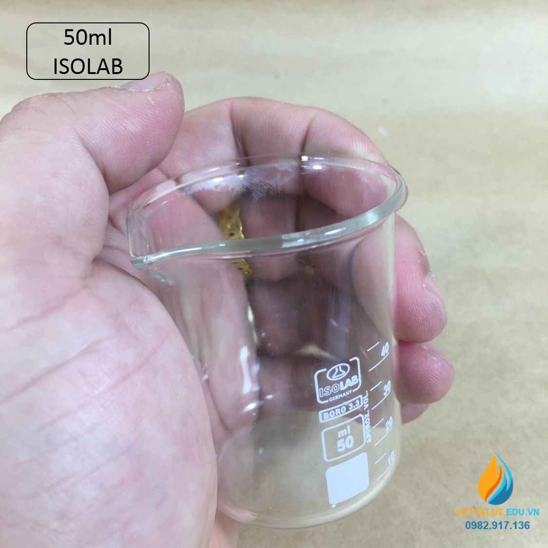 Cốc thủy tinh chịu nhiệt, thấp thành, dung tích 50ml, hãng IsoLab