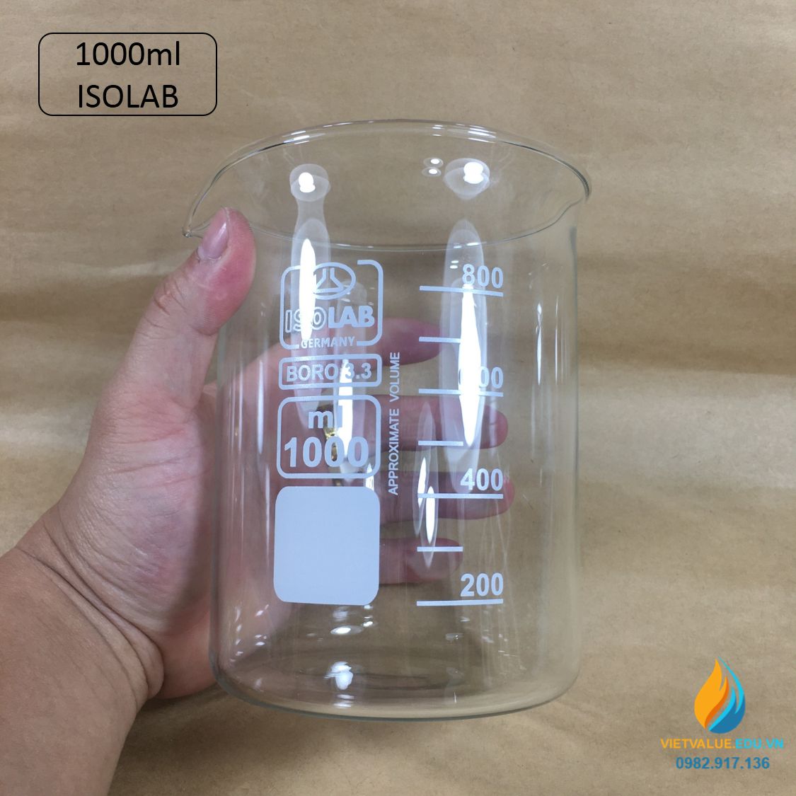 Cốc thủy tinh chịu nhiệt, thấp thành, dung tích 1000ml, hãng IsoLab