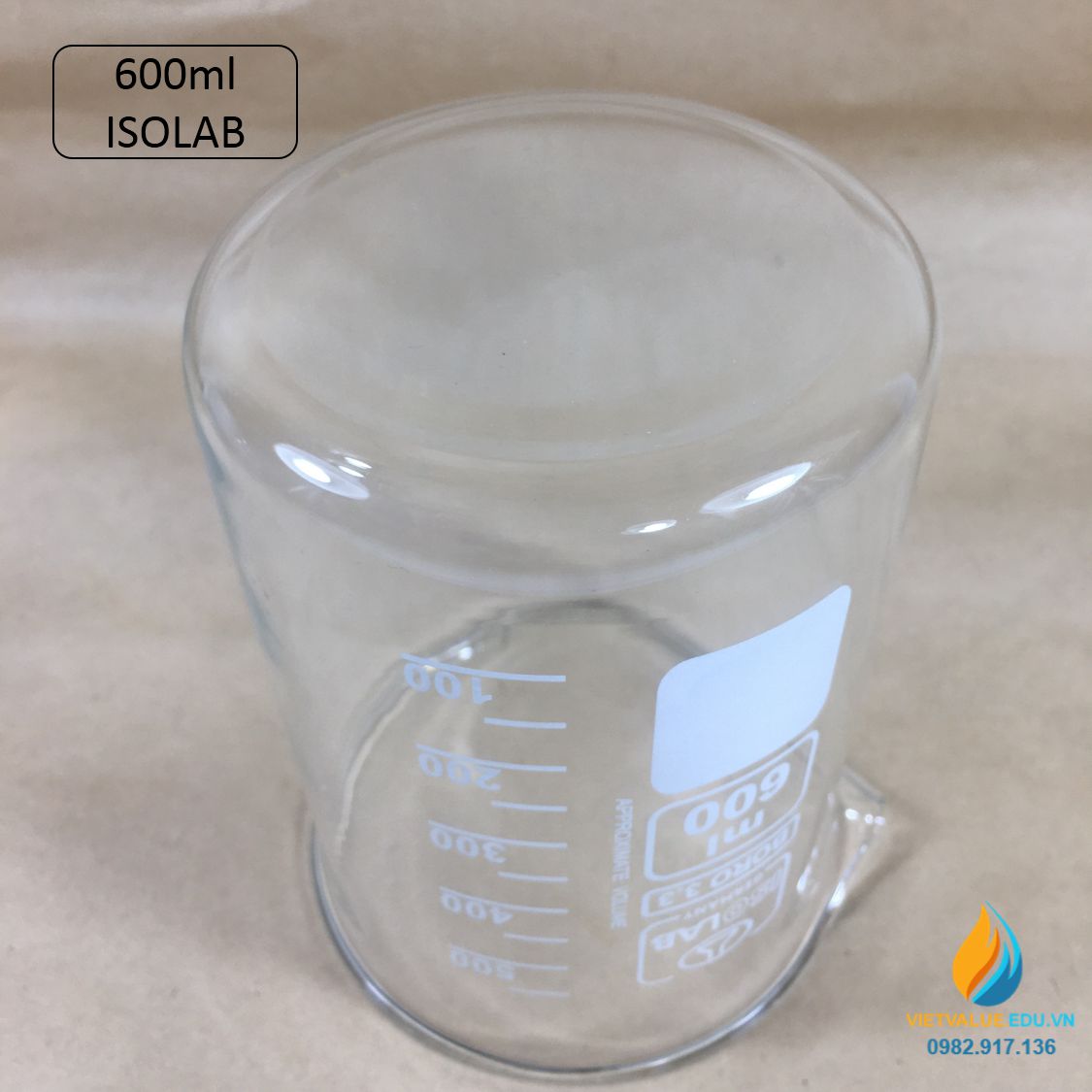 Cốc thủy tinh chịu nhiệt, thấp thành, dung tích 600ml, hãng IsoLab