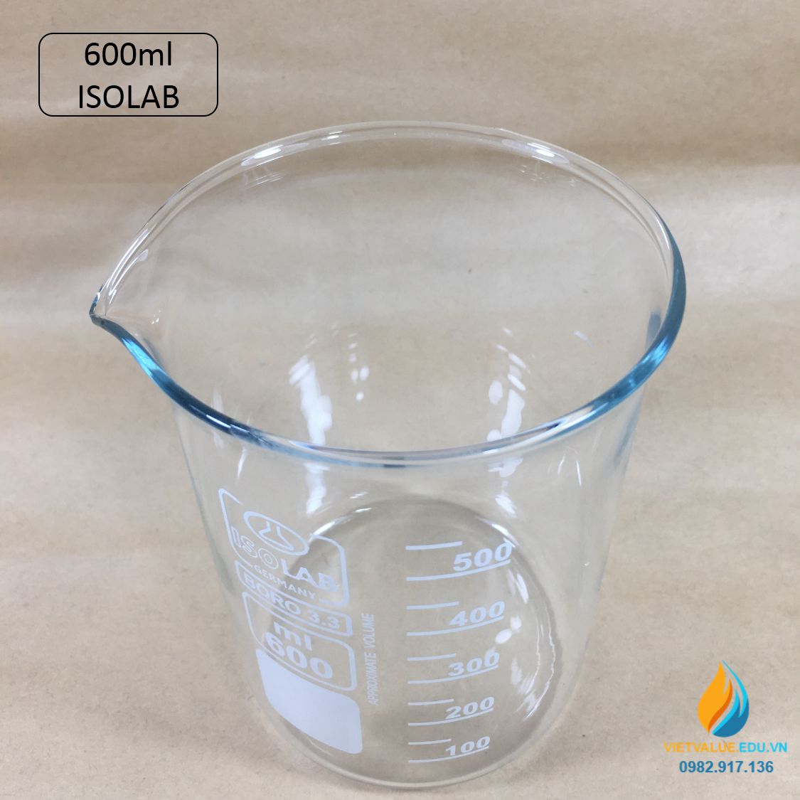 Cốc thủy tinh chịu nhiệt, thấp thành, dung tích 600ml, hãng IsoLab