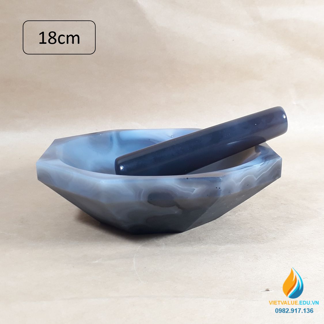 Cối chày mã não, xay nghiền mẫu cực nhỏ, đường kính 18cm