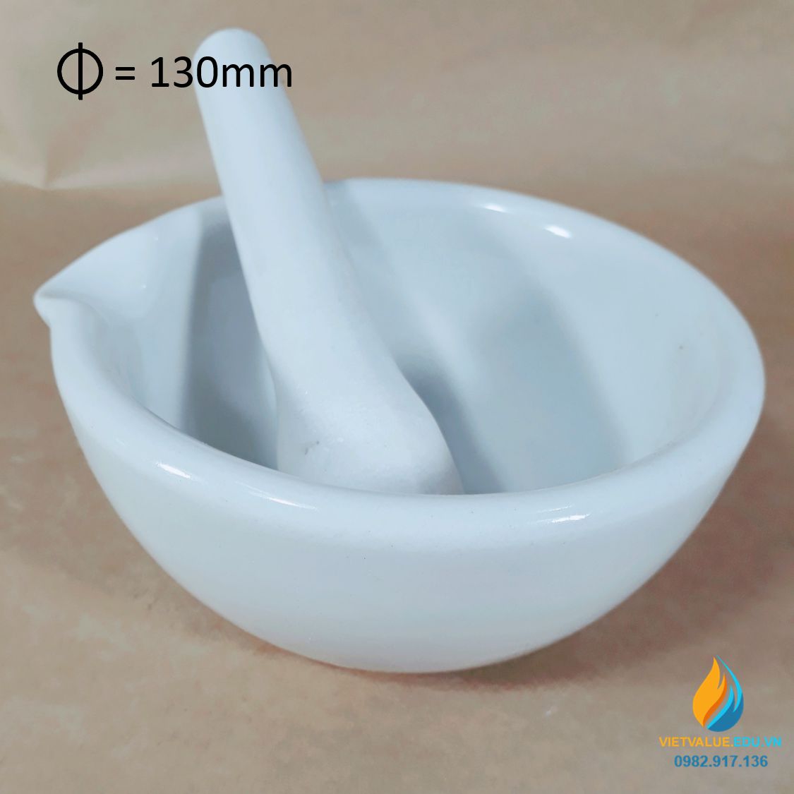 Cối chày sứ nghiền mẫu chất phòng thí nghiệm, đường kính 13cm