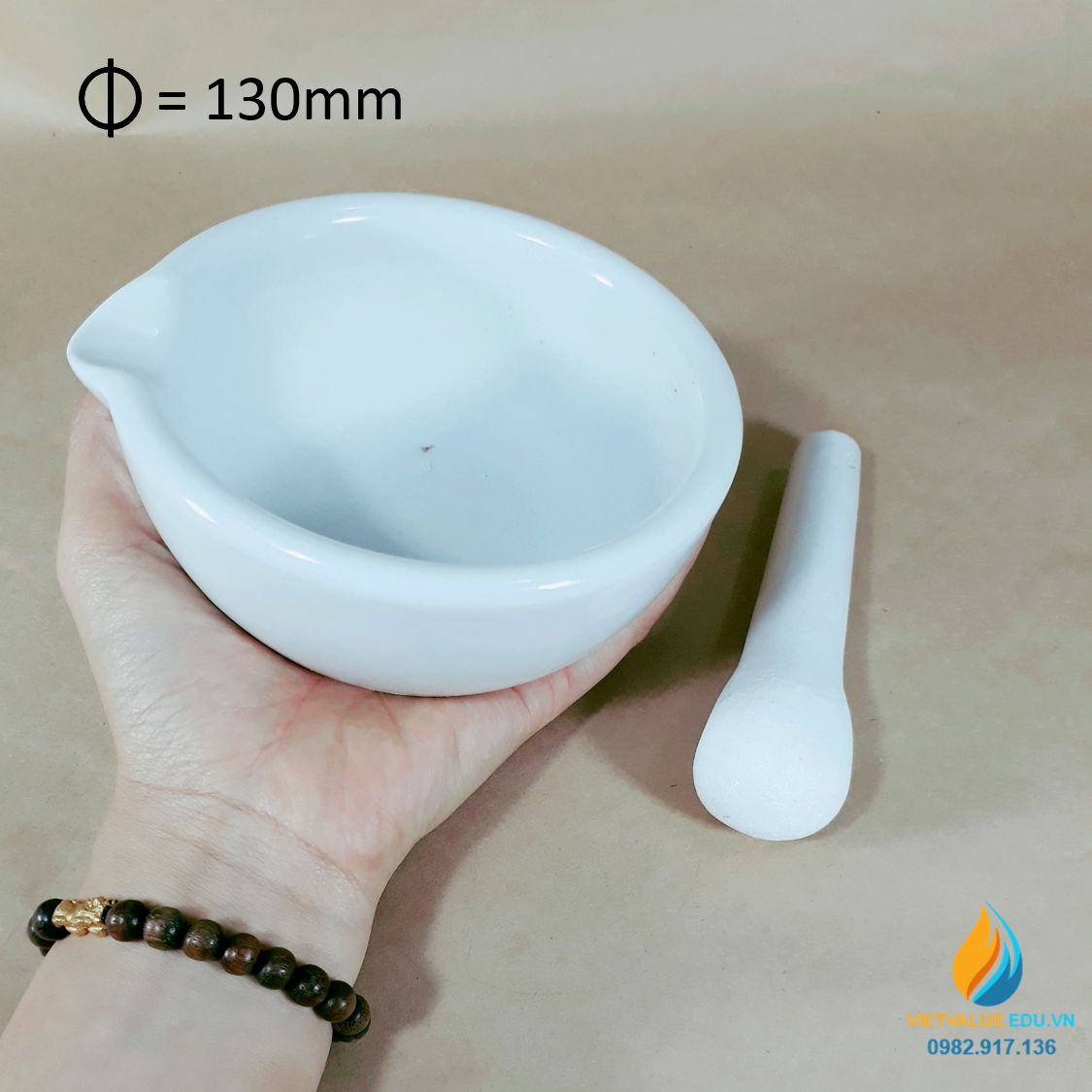 Cối chày sứ nghiền mẫu chất phòng thí nghiệm, đường kính 13cm