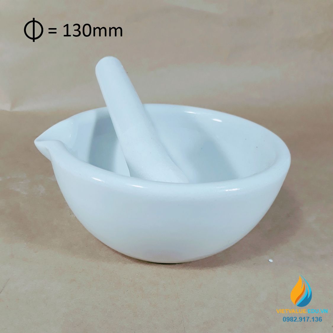 Cối chày sứ nghiền mẫu chất phòng thí nghiệm, đường kính 13cm