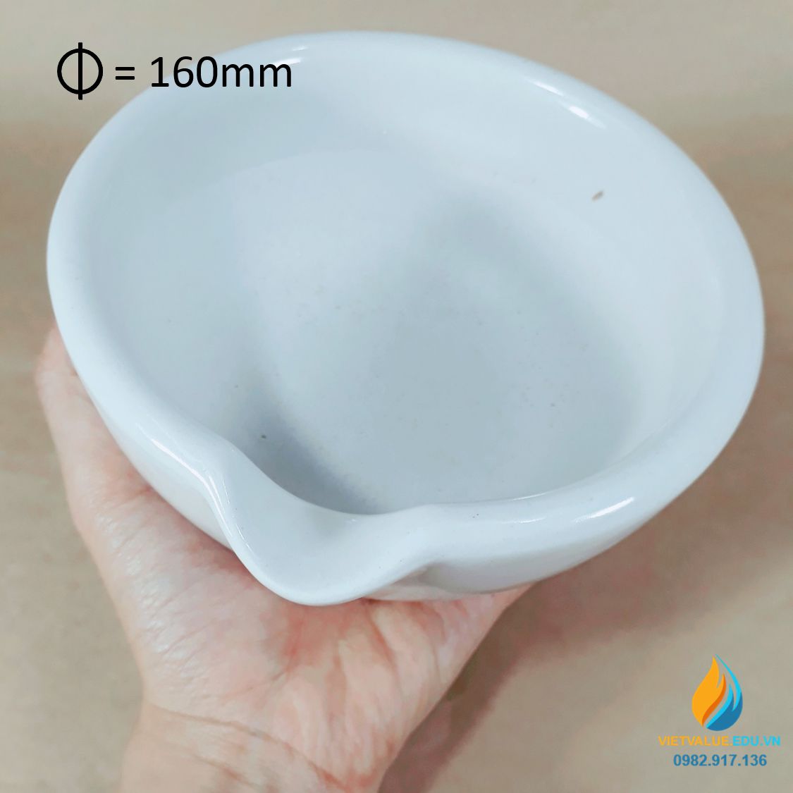 Cối chày sứ nghiền mẫu chất phòng thí nghiệm, đường kính 16cm