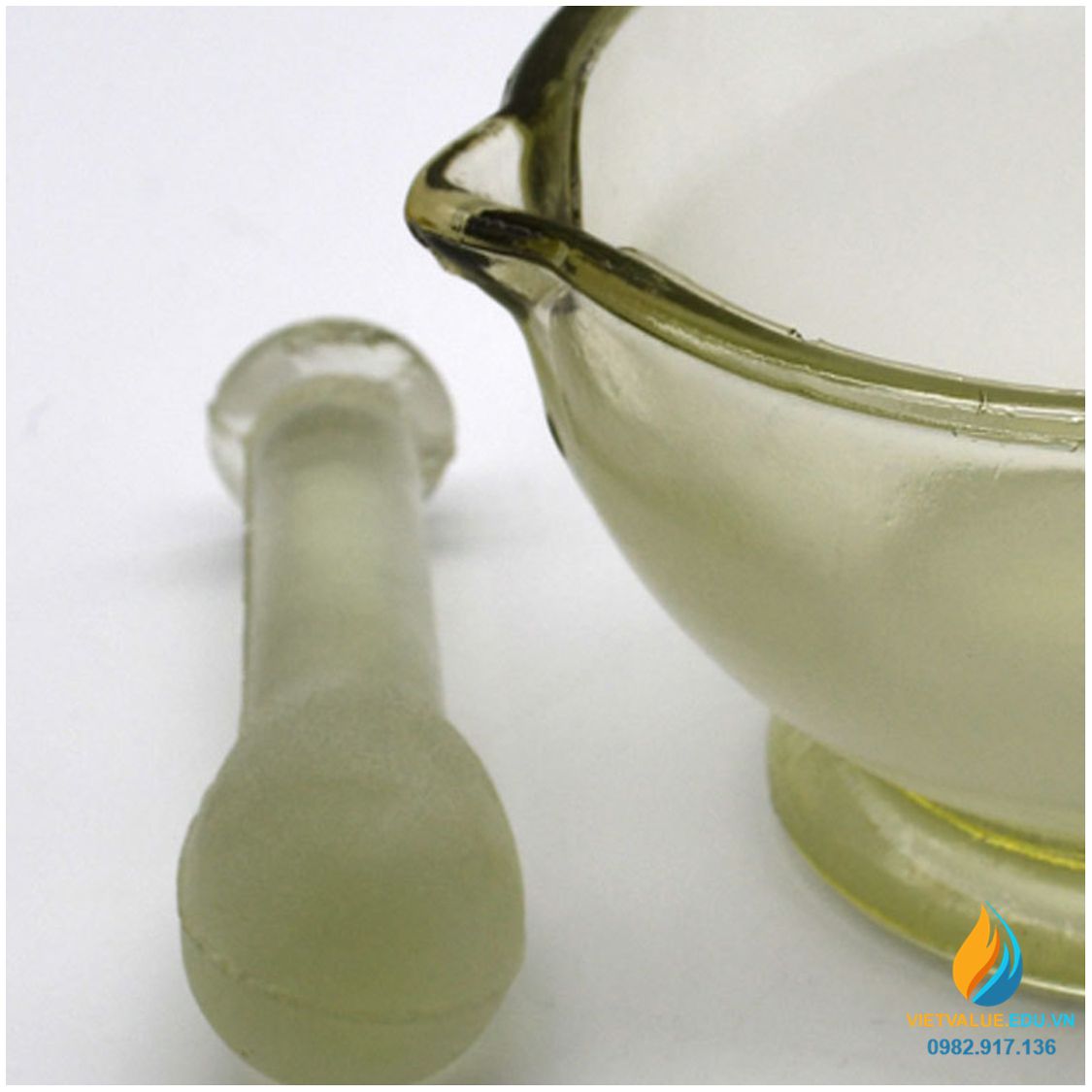 Cối cháy thủy tinh nghiền mẫu chất, đường kính miệng 180mm, trong suốt