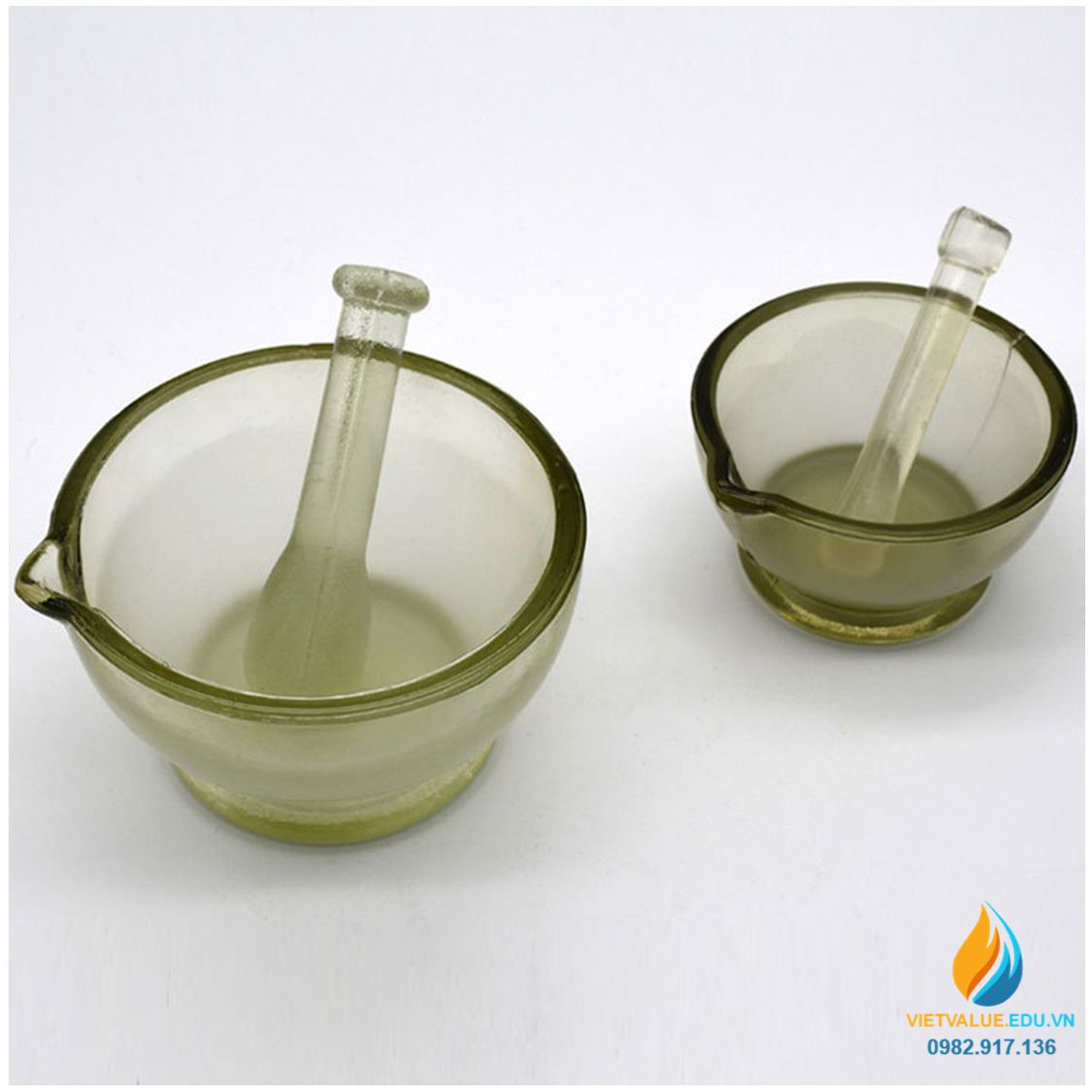 Cối cháy thủy tinh nghiền mẫu chất, đường kính miệng 180mm, trong suốt