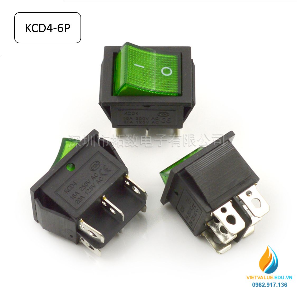 Công tắc bập bênh KCD4-6P ráp mạch điện cường độ định mức 16A điện áp 250VAC