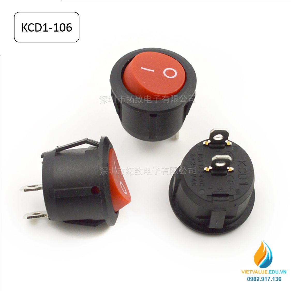 Công tắc Rocker tròn KCD1-106 hai chân cắm, thông số 6A, điện áp 250V dạng tròn