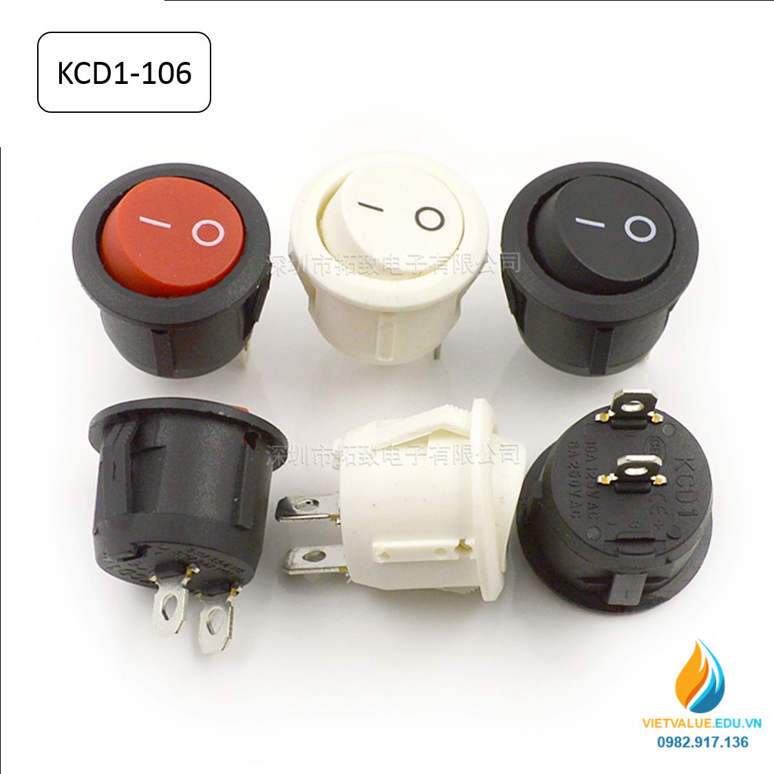 Công tắc Rocker tròn KCD1-106 hai chân cắm, thông số 6A, điện áp 250V dạng tròn