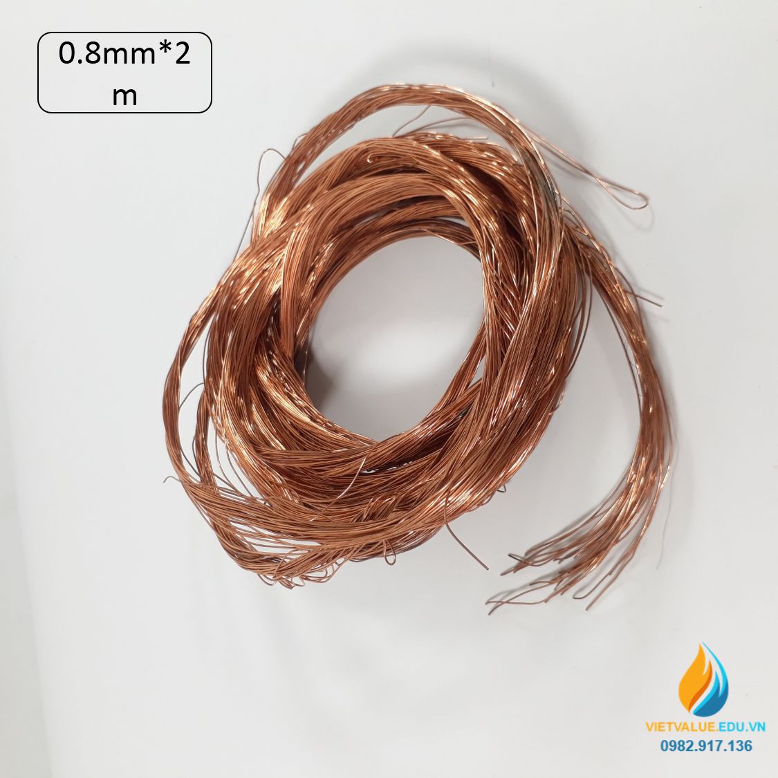 Cuộn dây đồng kích thước dài 2m, đường kính sợi dây đồng 0.8mm