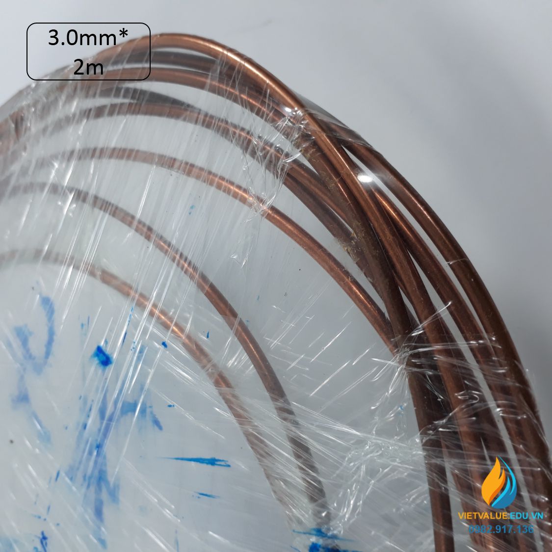 Cuộn dây đồng kích thước dài 2m, đường kính sợi dây đồng 3mm