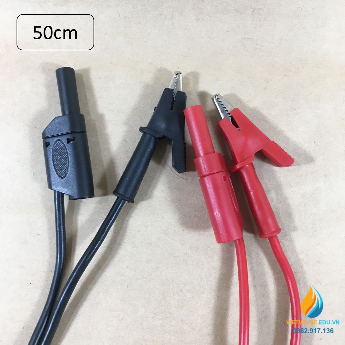 Dây nối đầu bọc nhựa, đầu kẹp cá sấu, chiều dài 50cm, dây nối mạch điện, chịu tải 10A