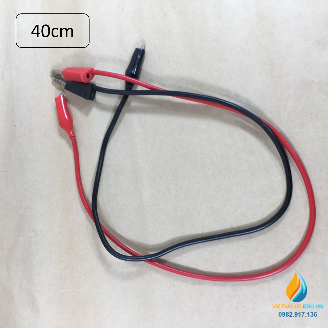 Dây nối đầu bắp chuối nối chồng, đầu kẹp cá sấu nhựa, chiều dài 40cm, chịu tải 10A