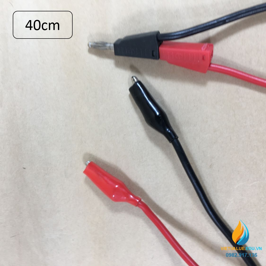 Dây nối đầu bắp chuối nối chồng, đầu kẹp cá sấu nhựa, chiều dài 40cm, chịu tải 10A