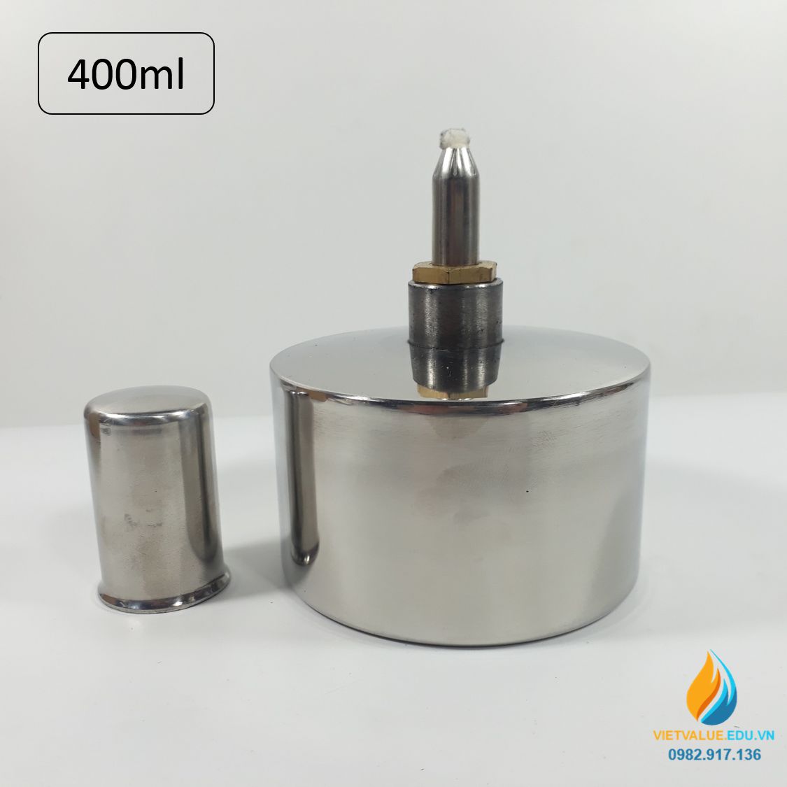 Đèn cồn Inox dung tích 400ml, đèn cồn phòng thí nghiệm, inox 304 không gỉ