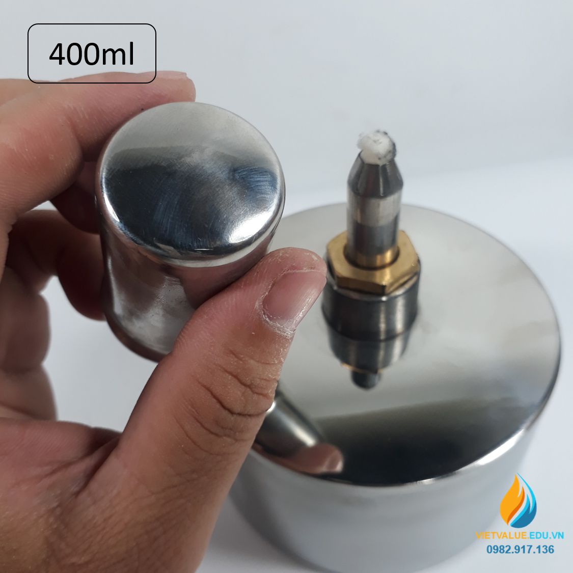 Đèn cồn Inox dung tích 400ml, đèn cồn phòng thí nghiệm, inox 304 không gỉ