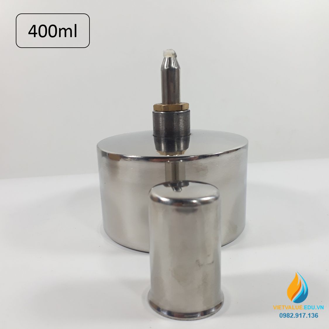 Đèn cồn Inox dung tích 400ml, đèn cồn phòng thí nghiệm, inox 304 không gỉ
