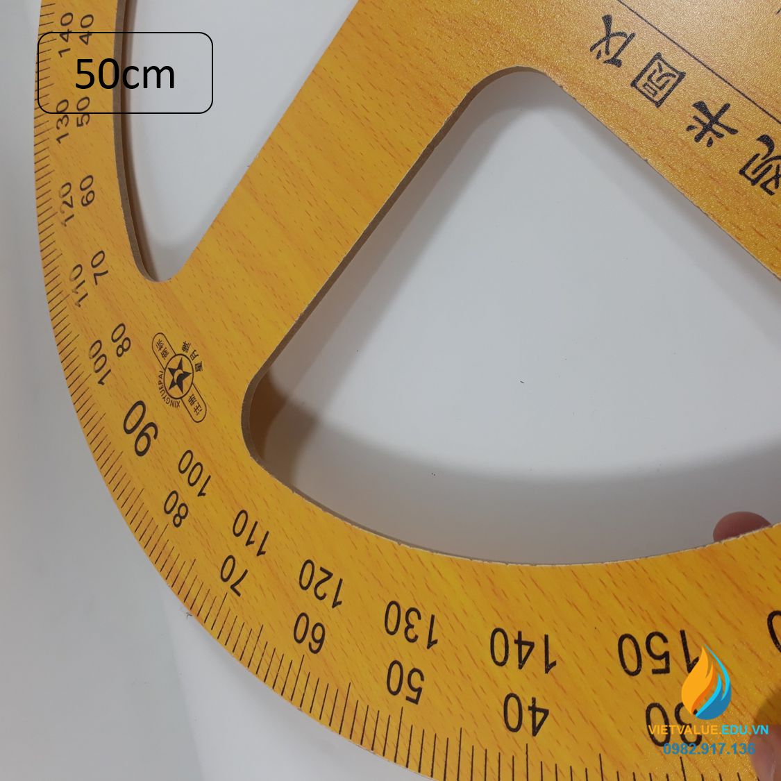 Đo độ bằng gỗ cho giáo viên, cạnh dài 50cm, vạch chia, gỗ chất lượng cao