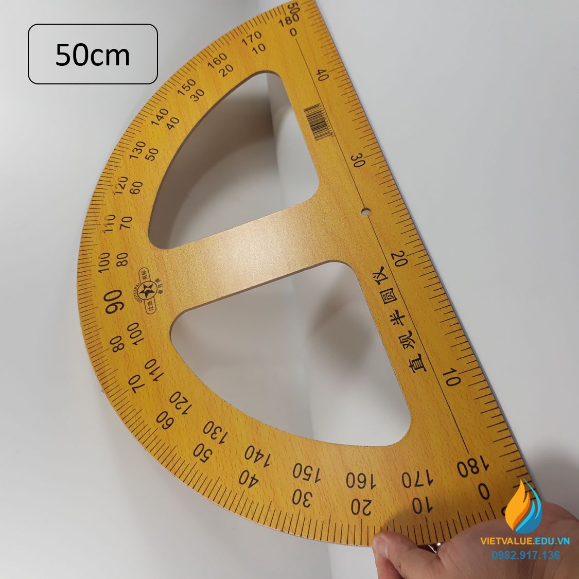 Đo độ bằng gỗ cho giáo viên, cạnh dài 50cm, vạch chia, gỗ chất lượng cao