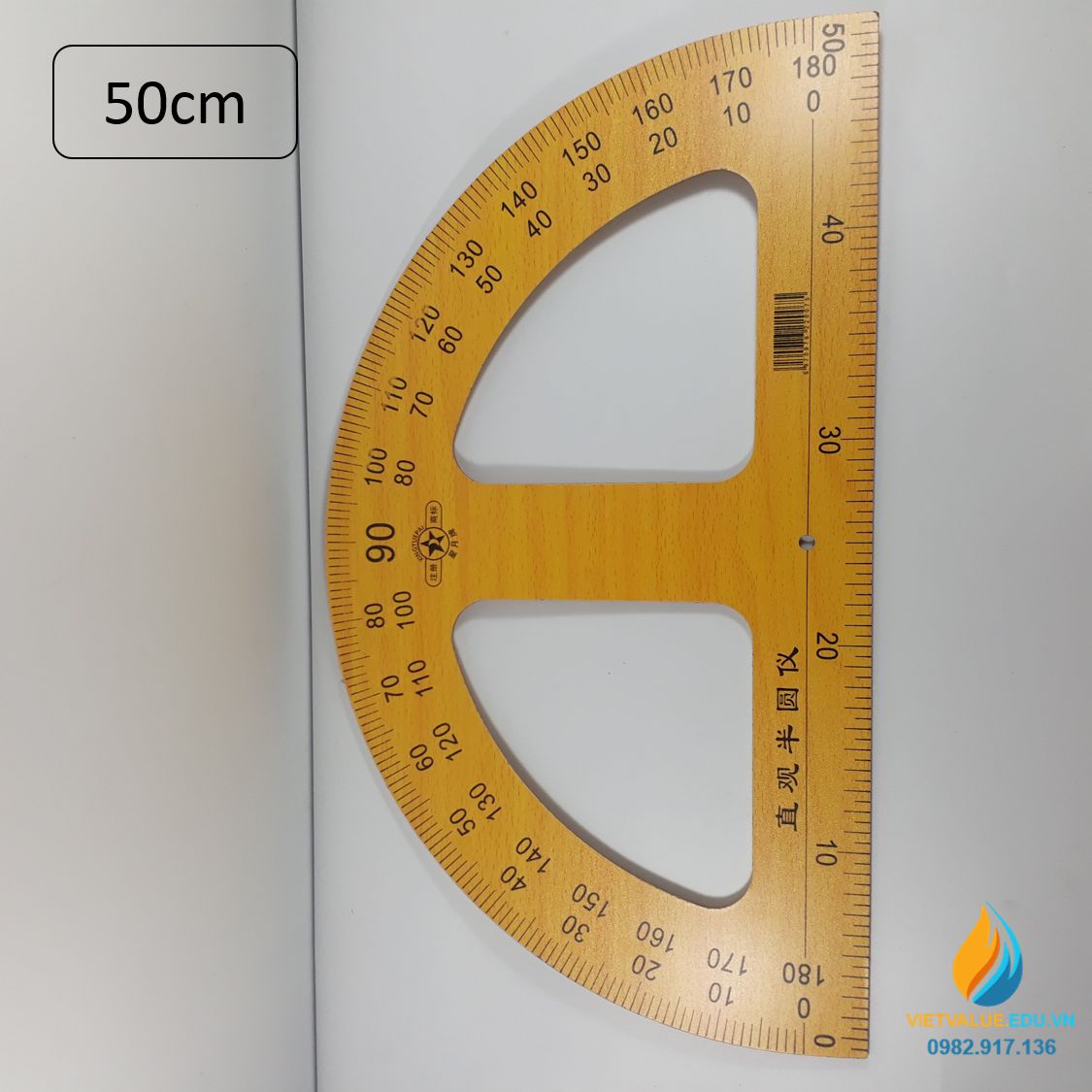 Đo độ bằng gỗ cho giáo viên, cạnh dài 50cm, vạch chia, gỗ chất lượng cao