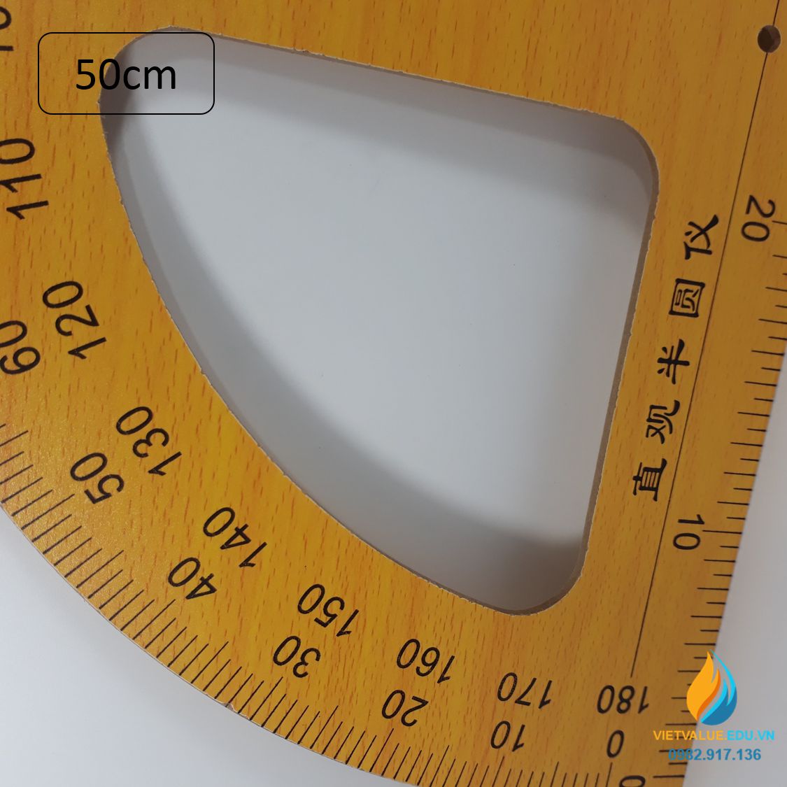 Đo độ bằng gỗ cho giáo viên, cạnh dài 50cm, vạch chia, gỗ chất lượng cao