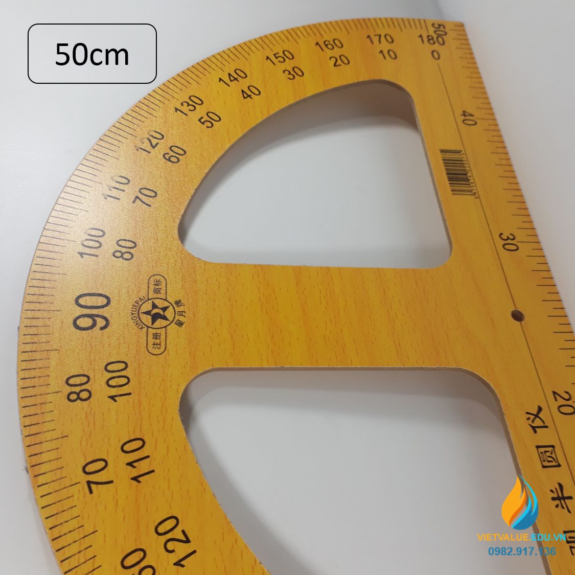 Đo độ bằng gỗ cho giáo viên, cạnh dài 50cm, vạch chia, gỗ chất lượng cao