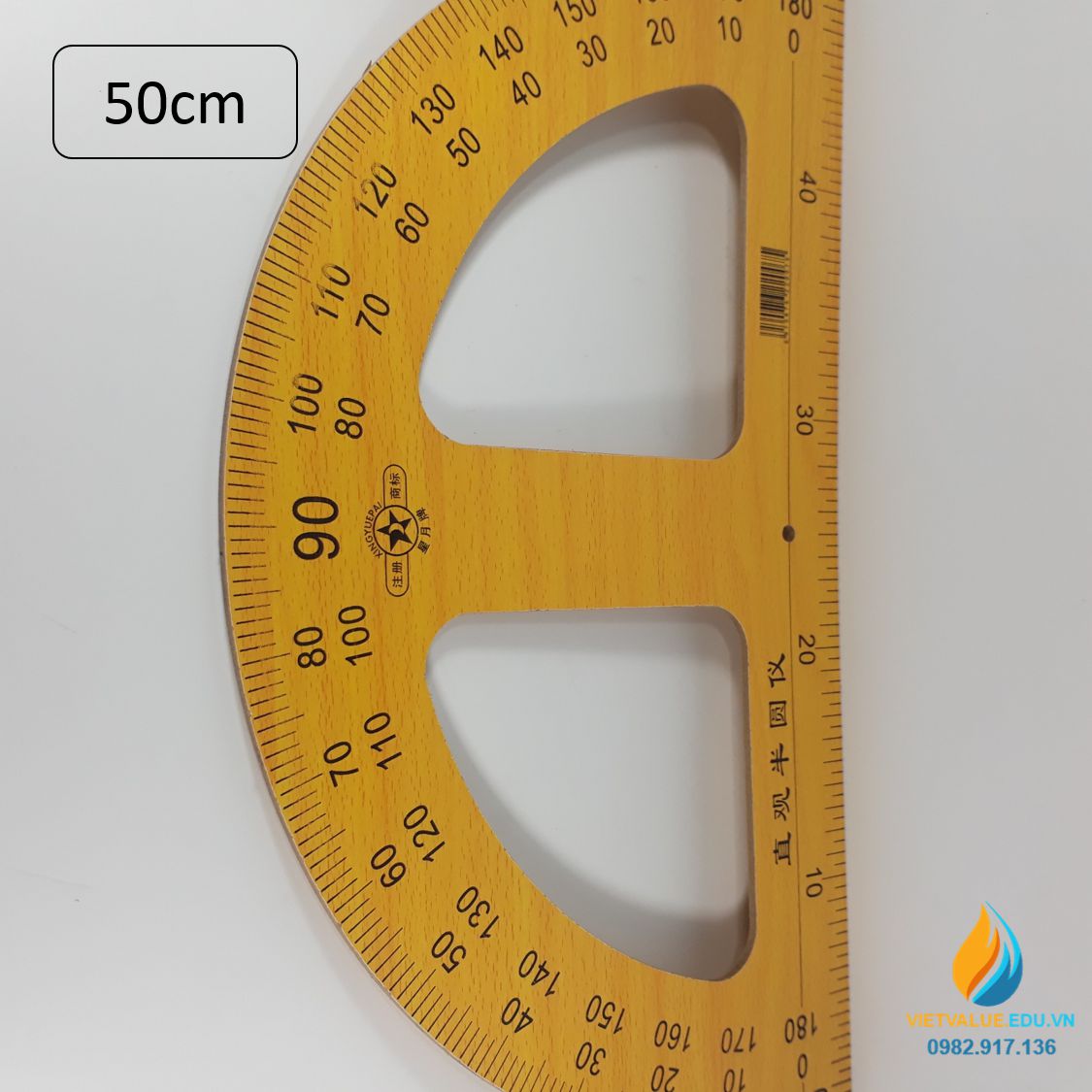 Đo độ bằng gỗ cho giáo viên, cạnh dài 50cm, vạch chia, gỗ chất lượng cao