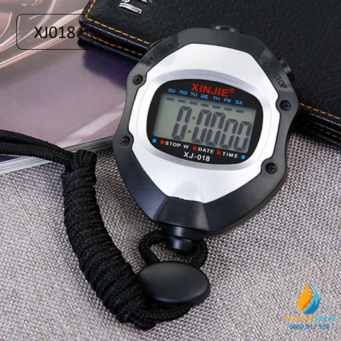 Đồng hồ bấm giờ thể dục XJ018, đo thời gian chính xác 1/100 giây, sử dụng pin cúc áo