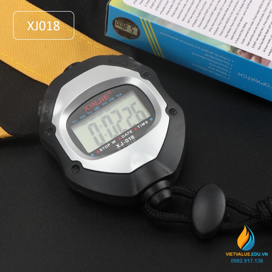 Đồng hồ bấm giờ thể dục XJ018, đo thời gian chính xác 1/100 giây, sử dụng pin cúc áo
