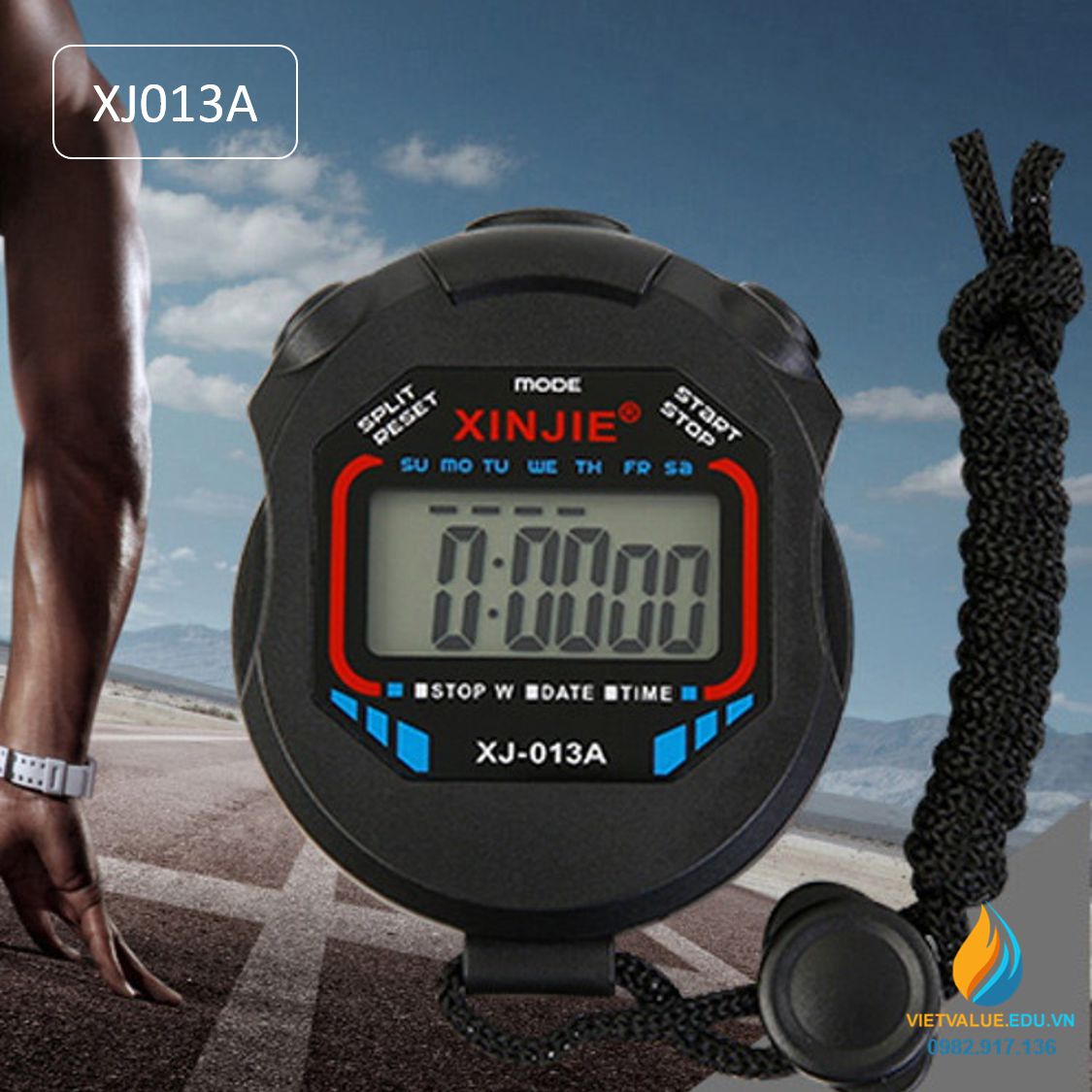 Đồng hồ bấm giờ thể dục XJ013A, đo thời gian chính xác 1/100 giây, sử dụng pin cúc áo